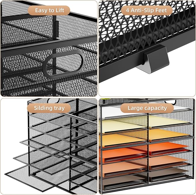 Marbrasse 7 Tier Desktop Literature Organizer, Mesh Paper Organizer Desk Organizers, File Sorter Mail Center Paper Storage Cabinet Classroom Keepers Mailbox for Office Home School, Black