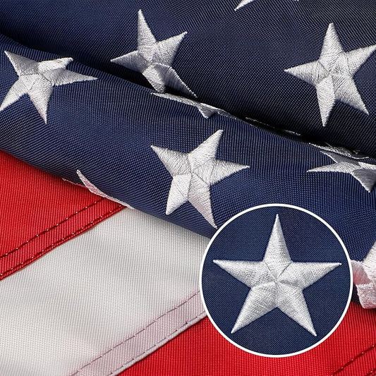 American Flag 3x5 Outdoor, 210D 3x5 Flags Outside, Made in USA Heavy Duty Spun Nylon USA Flag, All Weather US Flags with Embroidered Stars Sewn Stripes Brass Grommets, Vivid Color for Outdoor Indoor (3 by 5 Foot)