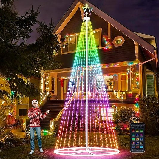 Led Outdoor Christmas Tree, 20 FT Prelit Smart Outside Christmas Tree Light Show, App Control with 660 LED Lights Color Changing, Music Sync, Cone Tall Star Topped Christmas Tree for Yard & Garden