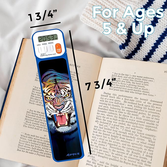 Mark-My-Time - Digital Bookmark - Mark My Time Reading Timer and Bookmark for Kids, Cool Bookmarks and Reading Incentives, Christmas Gift & Stocking Stuffer for Book Lovers - 3D Tiger