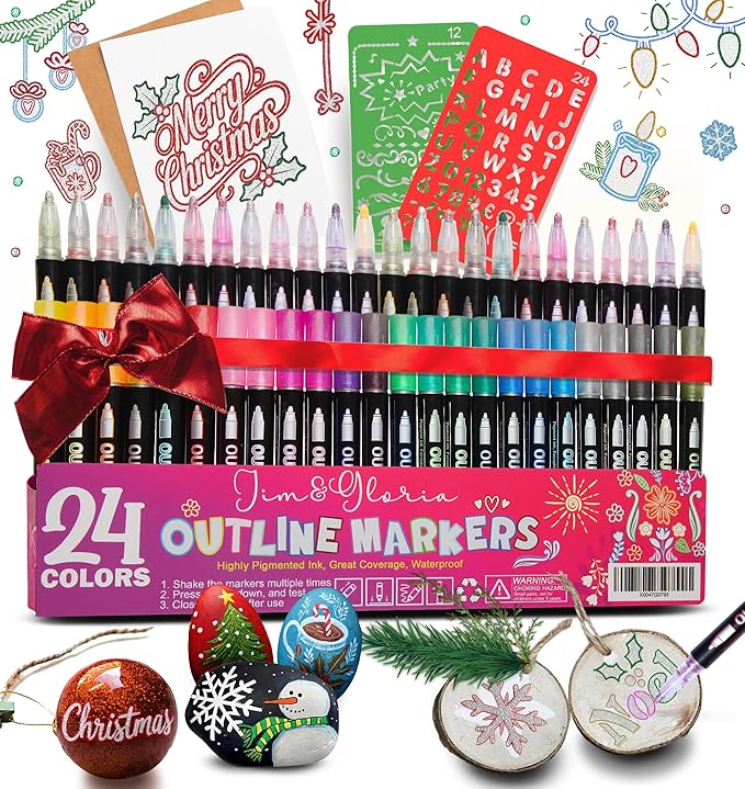 Jim&Gloria Glitter Pens Acrylic Paint Markers, Metallic Outline Markers for Kids Ages 4-8-12 DIY Crafts, Writing, Drawing, Coloring, Scrapbook, Classroom Art Supplies, Teen Girl Gifts Trendy Stuff