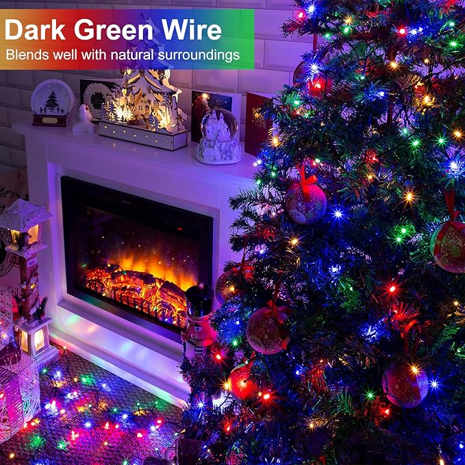 Multicolor Christmas Lights Outdoor, 100FT 300 LED Christmas Tree Lights with 8 Modes Waterproof, Plug in Connectable String Twinkle Light for Indoor Garden Patio Xmas Party Holiday Decorations