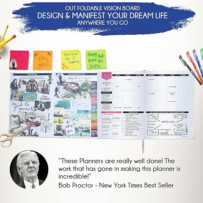 Law of Attraction Planner – Undated Hourly, Weekly & Monthly Goal Setting Planner, 12-Month to Increase Productivity | Life & Gratitude Journal, Include Foldable Vision Board, Gift Box & Stickers