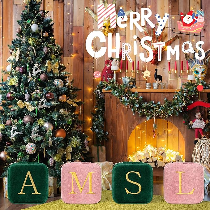 Parima Back to school Plush Velvet Jewelry Box - Personalized Monogram Travel Jewelry Case Organizer Jewelry Boxes for Women Birthday Mom Friends Teen Girls Teenage Gifts Idea - Letter C, Green