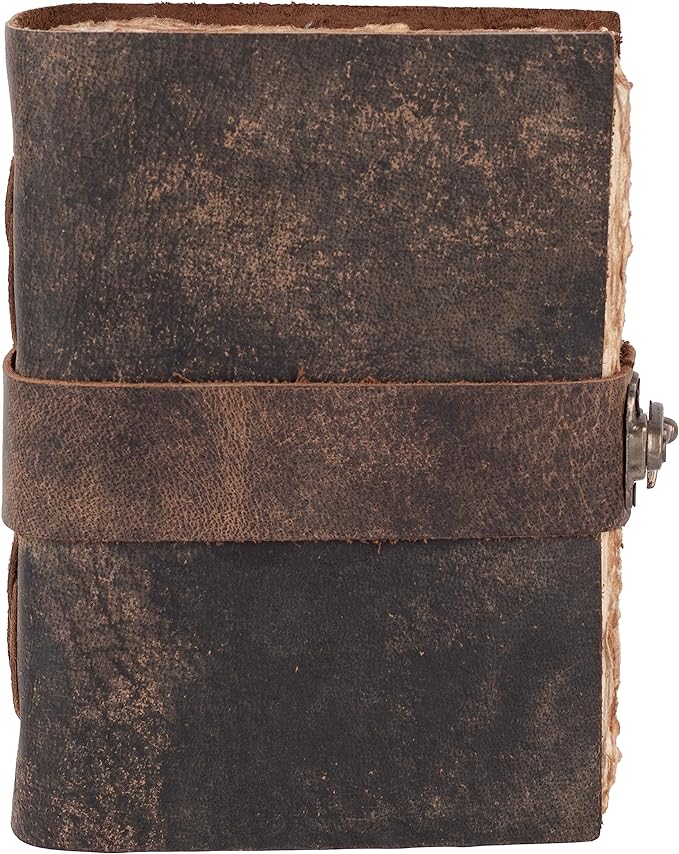 LEATHER VILLAGE Leather Bound Vintage Journal for Women & Men - Book of Shadows - Lock Closure - 200 Pages of Antique Deckle Edges Handmade Paper - Rustic Brown Color - 10 X 7 inches