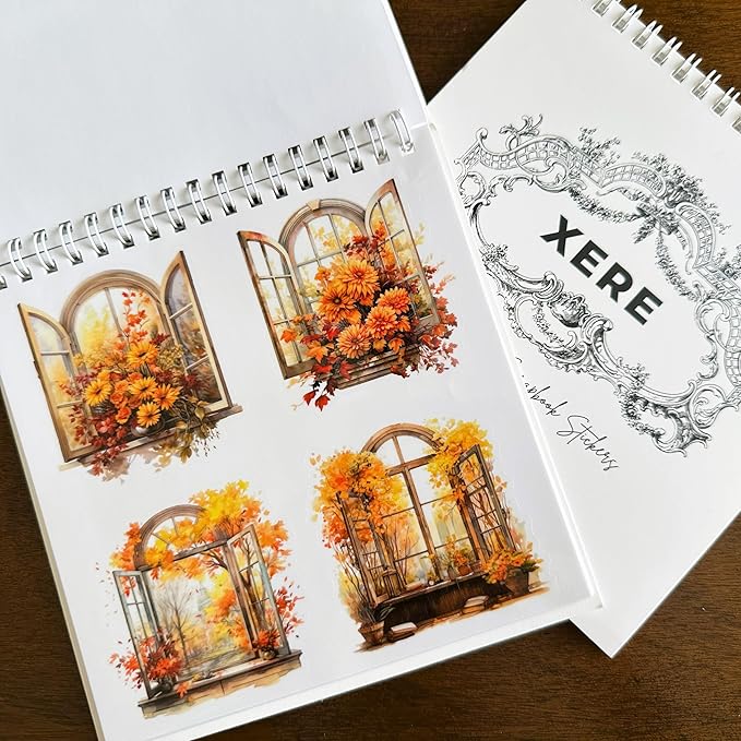 XERE 80 Pcs Picturesque Windows Four Seasons Sticker Book for Journaling Notebooks, Sketchbook, Bookmark Making, Junk Journal, Budget Planner, Scrapbook Art Supplies Stickers