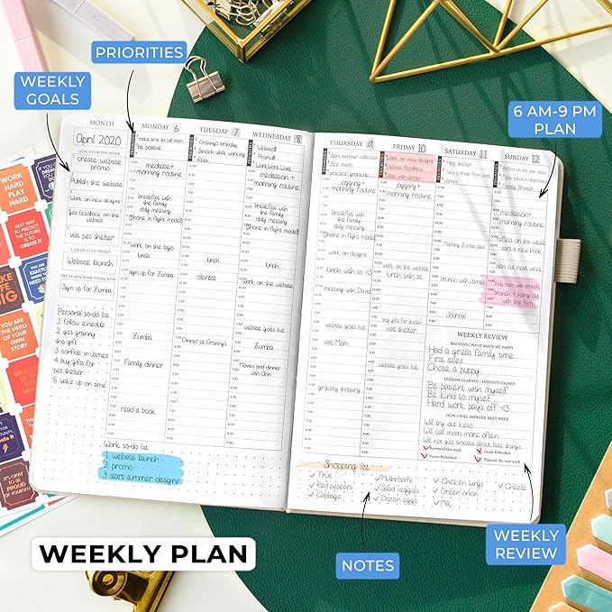 Legend Planner Hourly Schedule Edition – Deluxe Weekly & Daily Organizer with Time Slots. Time Management Appointment Book Journal for Work & Personal Life, Undated, A5 Hardcover – Seashell, Gold Foil