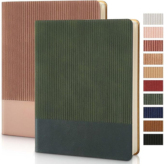 Lined Journal Notebook for Work College Ruled Note Book 7.2"x9.6" B5 PU Leather Daily Journaling 160 Pages for Women Men Writing Home School Supplies Business (Darkgreen/Darkpink)