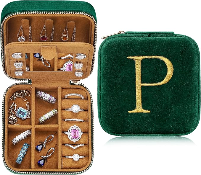 Parima Gifts for Coworkers - Small Funny Gifts for Coworkers Female, Coworkers Gift Ideas, Thank You Appreciation Gifts for Coworkers Pink Travel Jewelry Case Jewelry Box - Letter P, Green