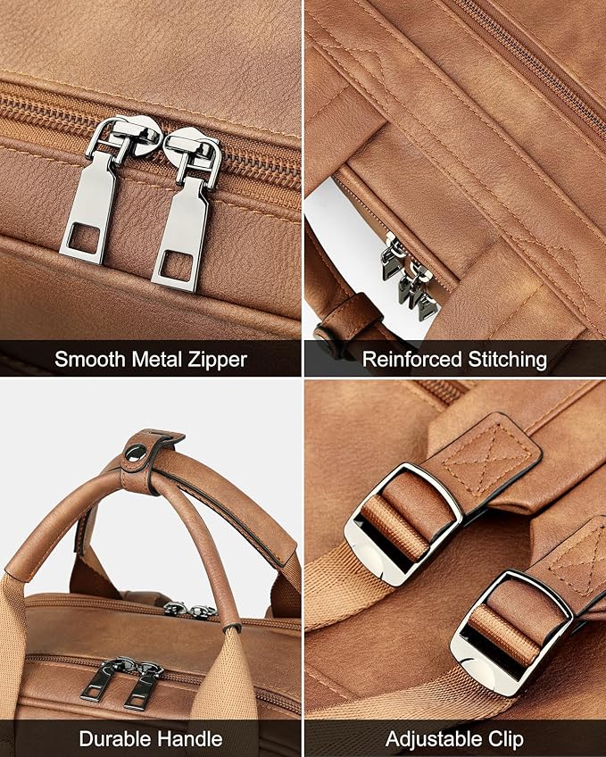 MASINTOR Leather Laptop Backpack for Women, Stylish Computer Backpack College Business Work Shoulder Bags Work and Travel Mocha Brown