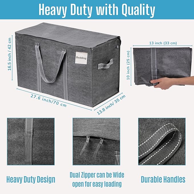 VENO 8 Pack Moving Bags, Heavy Duty, Moving Boxes Alternative, Packing Storage Supplies for Dorm Room Essentials with Zipper for Clothes, Extra Large Totes for Packaging (Dark Gray, 8 Pack)