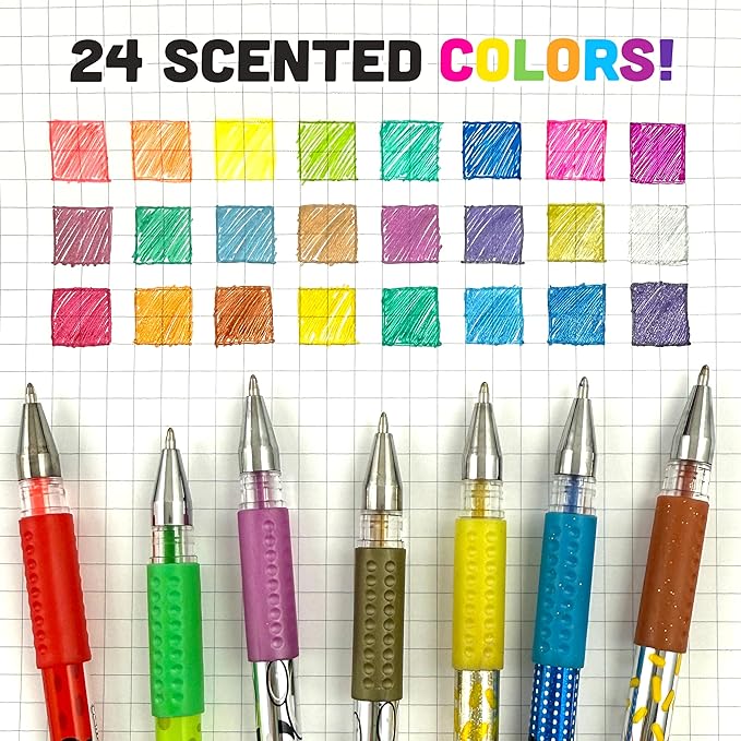 Scentos Scented Gel Pens for Kids - Assorted Colorful Pens - Fine Point Gel Pen Set - For Ages 3 and Up - 24 Count