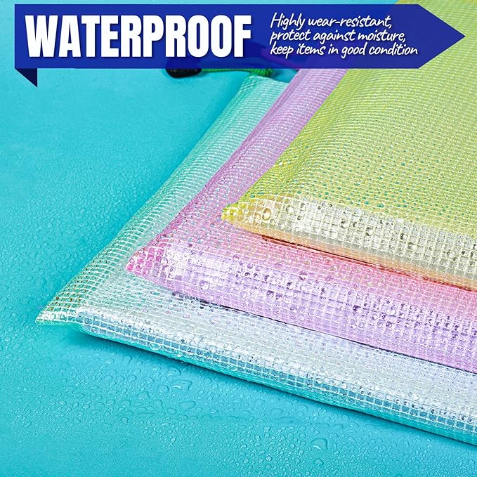 LEOBRO 20PCS Mesh Zipper Pouch, A4 Letter Size Mesh Bags with Zipper, Document Bags, Plastic Envelopes Zip File Folders, Storage Bags for Organization, Travel, File Jackets & File Pockets