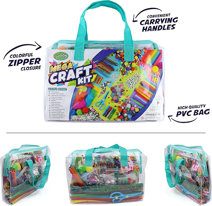 Mega Arts and Crafts Supplies Kit for kids - Boys and Girls age 4 5 6 7 8 years old - Toddler Art Set Activity Materials Bag - Great for Preschool, kindergarten, and Homeschool DIY Crafting Projects