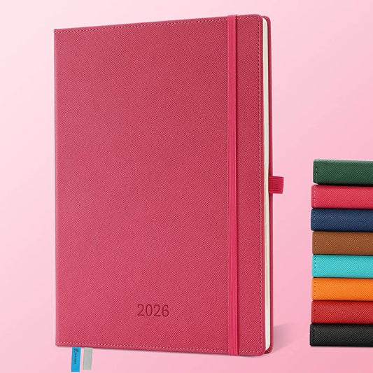 Weekly Monthly 2026 Planner (Jan.26-Dec.26),11.5"x8.5",12 Months Agenda Plan with Month Tabs & Pocket,Expenses/Note Pages, Appointment Book Calendar with Vegan Leather Cover,Rose Red