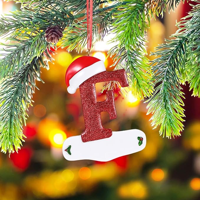 Personalized 26 Letters Ornaments for Christmas Tree 2025, Custom Christmas Ornament with Family Member's Names 3D Resin Xmas Hanging Pendant Original Gifts for Family Friend(F)