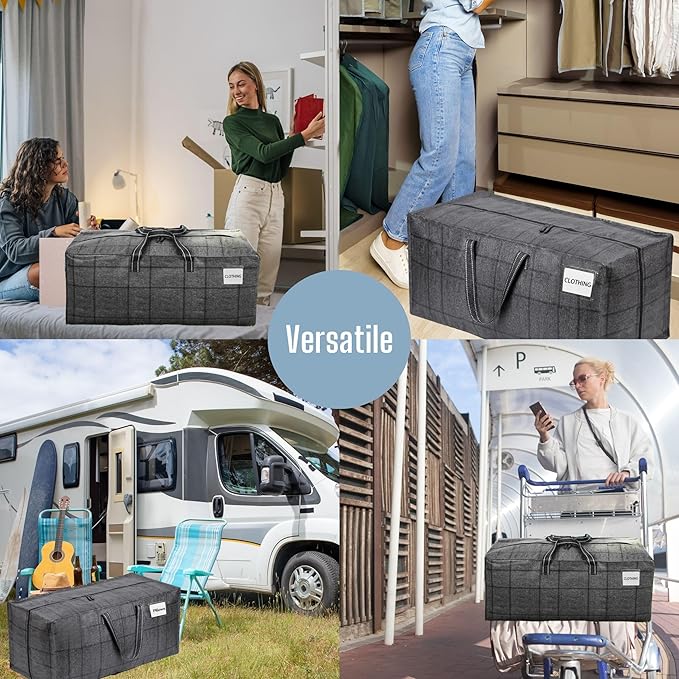 VENO 8 Pack Moving Bags w/Backpack Straps, Heavy Duty, Moving Boxes Alternative, Packing Supplies, Large Storage Totes for Dorm Room Essentials with Zipper for Clothes (Windowpane, 8 Pack)