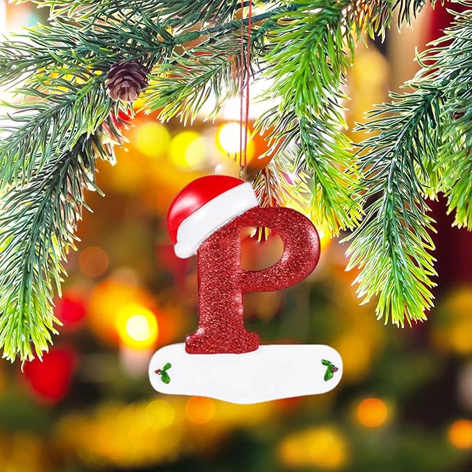 Personalized 26 Letters Ornaments for Christmas Tree 2025, Custom Christmas Ornament with Family Member's Names 3D Resin Xmas Hanging Pendant Original Gifts for Family Friends(P)