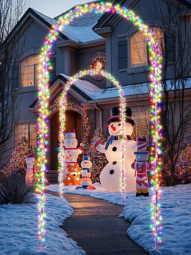 Lomotech Christmas Light Arch - 9.5Ft 460 Leds Iron Pole Archway 8 Modes Waterproof Christmas Lights with Timer for Lawn, Yard, Walkway, Garden, Party, Holiday, Christmas Decoration (Multicolor)