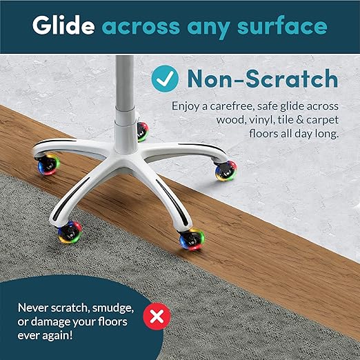 Lifelong Gaming Chair Wheels Replacement RGB Rubber Office Chair Casters for Carpet and Hardwood Floors, Set of 5, Heavy Duty Caster Wheels for Desk Chairs - Fits 98%