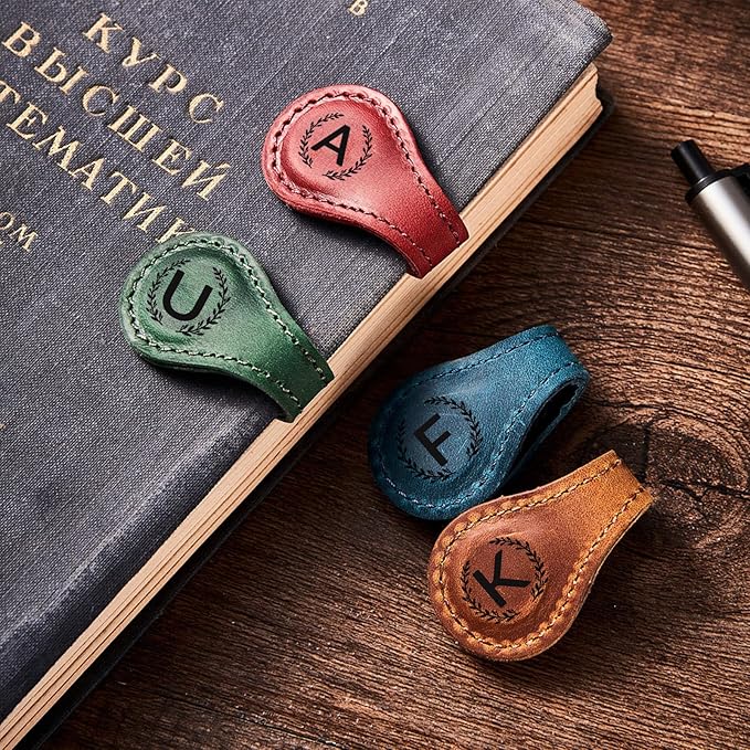 Magnetic Leather Bookmark with 26 Initial for Reading Women,Personalized Magnet Book Marks Gifts for Men,Book Lovers (Dark Brown, O)