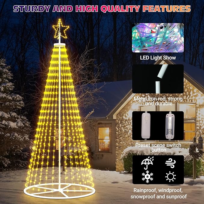 Led Outdoor Christmas Tree, 12.8 FT Prelit Smart Outside Christmas Tree Light Show, App Control with 660 LED Lights Color Changing, Music Sync, Cone Tall Star Topped Christmas Tree for Yard & Garden