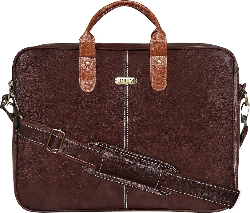 LOREM Leather Messenger Shoulder Bag Travel Crossbody Purse Briefcase Business Bag for 12Inch Laptop