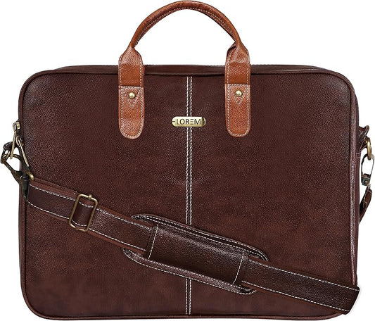 LOREM Leather Messenger Shoulder Bag Travel Crossbody Purse Briefcase Business Bag for 12Inch Laptop
