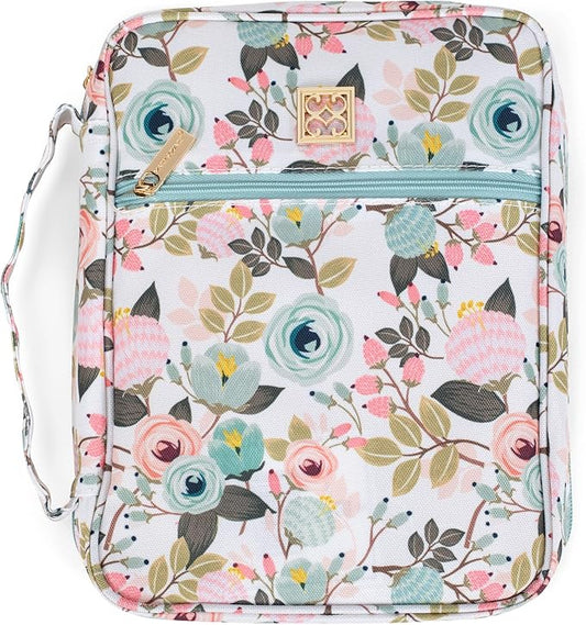 Mary Square Peach Floral 10.5 x 8 Canvas Zippered Bible Cover