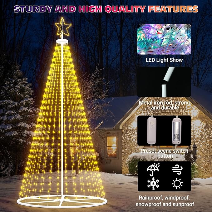 Led Outdoor Christmas Tree, 16 FT Prelit Smart Outside Christmas Tree Light Show, App Control with 660 LED Lights Color Changing, Music Sync, Cone Tall Star Topped Christmas Tree for Yard & Garden