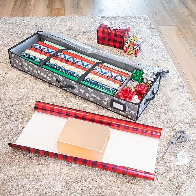 Wrapping Paper Storage Container – Fits up to 27 Rolls 1 3/8” Diam. - Underbed Gift Wrap Organizer Bags, Wrapping Paper Rolls, Ribbon, and Bows - Under Bed- Durable Material 600D - Up to 40" Rolls