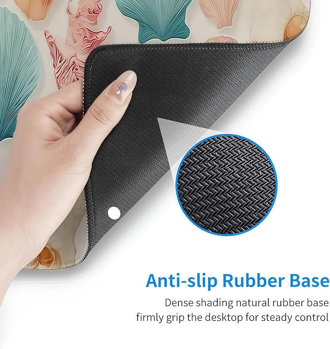 Ocean Themed Mouse Pad, XXL Seashell Desk Mat, Summer Beach Design, 35.4 x 15.8 inches,Girly Summer Coastal Gaming Pads,Girly Laptop Desk Mat