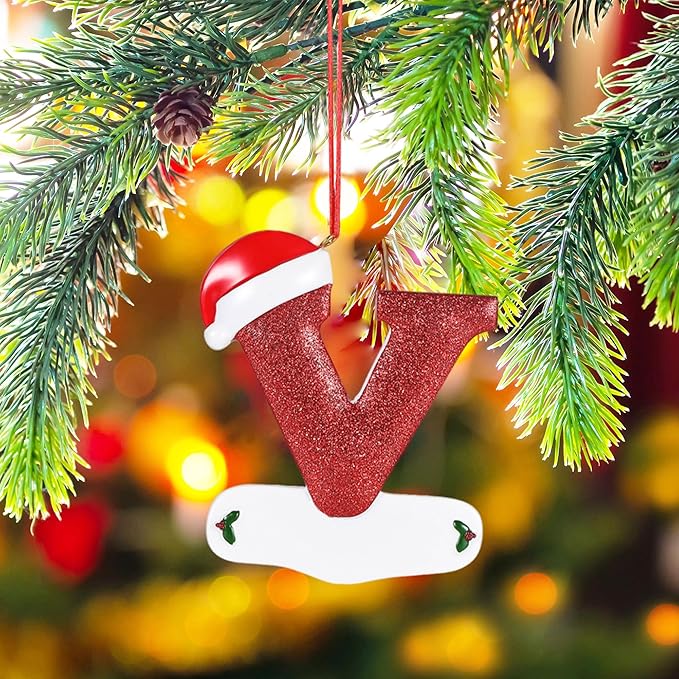 Personalized 26 Letters Ornaments for Christmas Tree 2025, Custom Christmas Ornament with Family Member's Names 3D Resin Xmas Hanging Pendant Original Gifts for Family Friends(V)