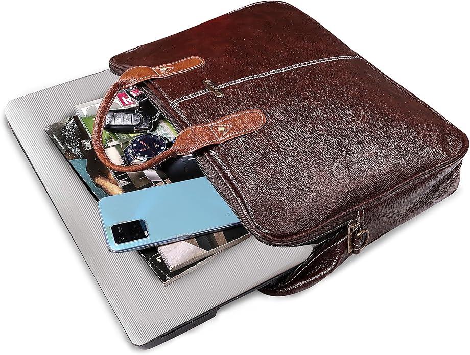 LOREM Leather Messenger Shoulder Bag Travel Crossbody Purse Briefcase Business Bag for 12Inch Laptop