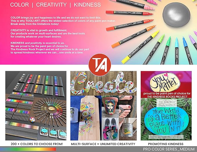 TOOLI-ART 22 Acrylic Paint Markers Paint Pens Pro Color Series Set 3mm Medium Tip for Rock Painting, Glass, Mugs, Wood, Metal, Glass Paint, Canvas, DIY. Non Toxic, Waterbased, Quick Drying (GRAYS)