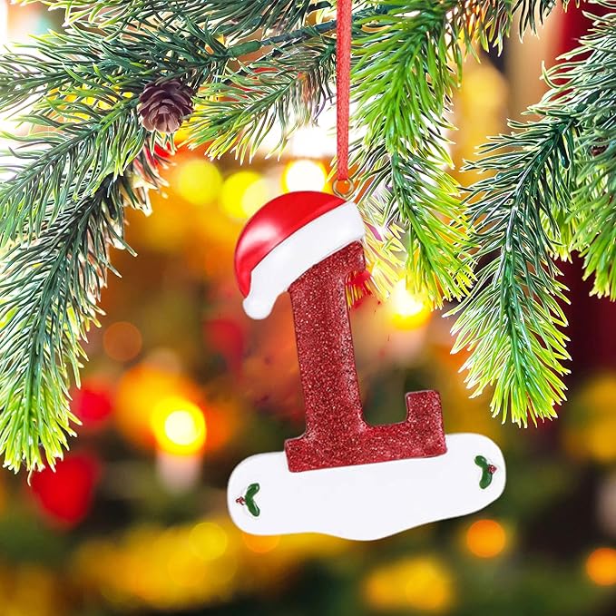 Personalized 26 Letters Ornaments for Christmas Tree 2025, Custom Christmas Ornament with Family Member's Names 3D Resin Xmas Hanging Pendant Original Gifts for Family Friends(L)