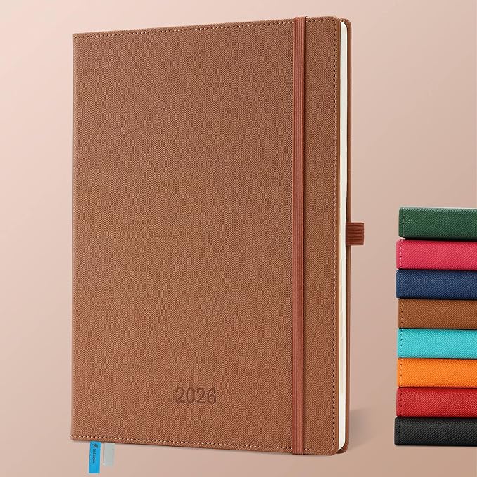Weekly Monthly 2026 Planner (Jan.26-Dec.26),11.5"x8.5",12 Months Agenda Plan with Month Tabs & Pocket,Expenses/Note Pages, Appointment Book Calendar with Hardcover Vegan Leather Cover,Brown