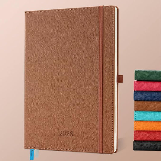 Weekly Monthly 2026 Planner (Jan.26-Dec.26),11.5"x8.5",12 Months Agenda Plan with Month Tabs & Pocket,Expenses/Note Pages, Appointment Book Calendar with Hardcover Vegan Leather Cover,Brown
