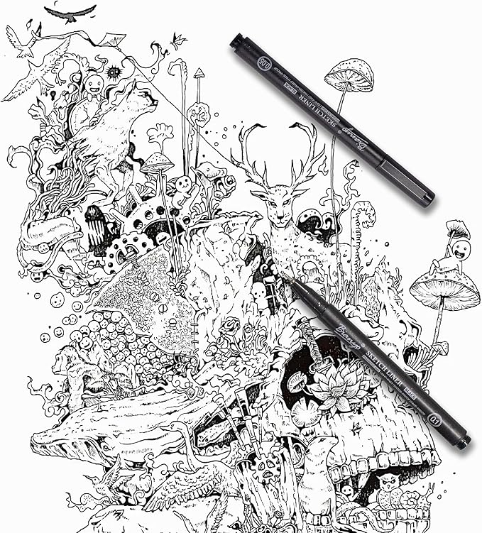 Bianyo Black Art Pen Set - 12 Assorted Sizes Fine Line Drawing, Upgraded Pigment Ink, Water-Resistant Archival Pens for Artists, Crafters, and Journaling