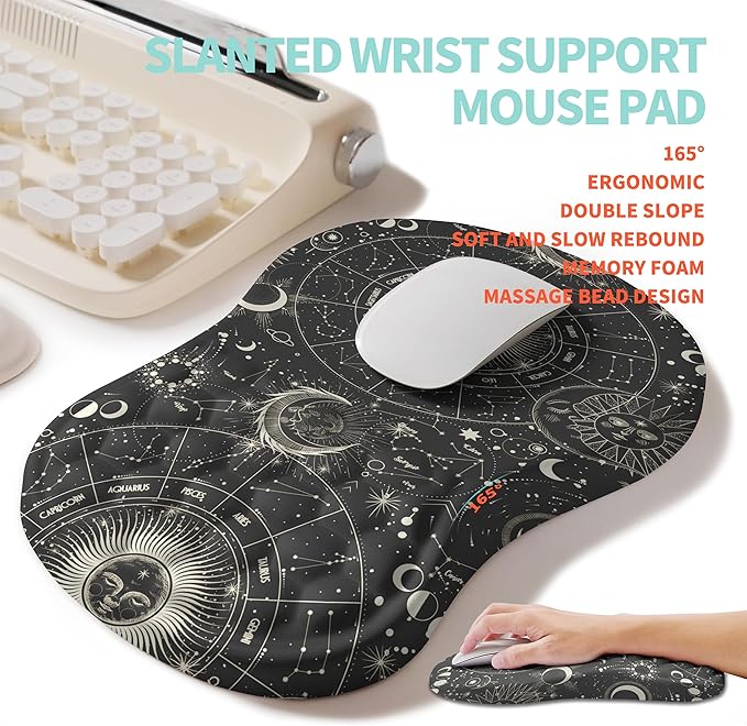 2-in-1 Ergonomic Set, Wave Rise Keyboard Wrist Rest and Massage Bulge Slope Mouse Pad Wrist Support, Cushion Memory Foam Integrated to Relieve Wrist Pain, Constellation