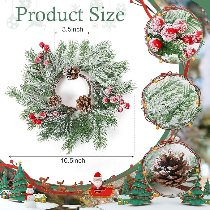 Christmas Candle Rings - Set of 4 Artificial Red Berries and Pinecones Candle Rings 10 Inch Xmas Candle Wreaths for Christmas Thanksgiving Kitchen Window Table Centerpieces