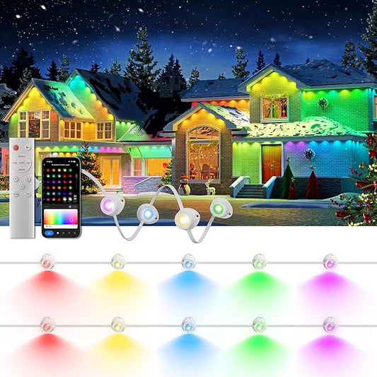 Permanent Christmas Lights Outdoor, 100ft RGB & 60pcs LED Lights, 79 Scene Modes with Timer for Smart Outdoor Christmas Decorations, IP67 Waterproof Works with Alexa and Google