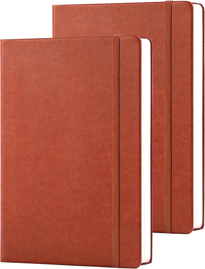 Lined Journal Notebooks for Work 2 Pack, 320 Pages, Medium 5.5 in x 8.5 in - 100 GSM Thick Paper, Hardcover Journal Leather Notebook for Writing & Note Taking, 2 Brown