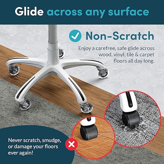 Lifelong Office Chair Wheels Replacement Rubber Chair Casters for Hardwood Floors and Carpet, Set of 5, Heavy Duty Desk Wheels to Replace Office Chair Mats - Fits 98%