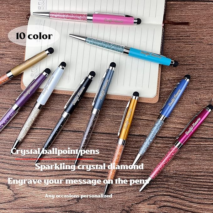 Ancolo Personalized ball Pens with Crystal Stylus Tip - Smooth Writing Set - Engraved with Your Name/Slogan/Address - Gift for Teacher/Manager/Lawyer/Professor 10 PCS/Box (Gold)
