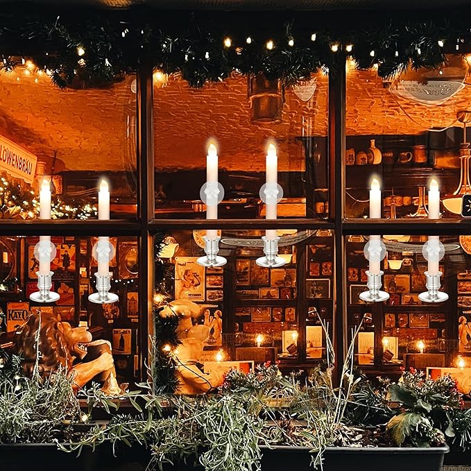 YAUNGEL Window Candles, 2 Pack LED Battery Operated Christmas Candles for Windows with Remote Timer Electric Candle Lights with Removable Candle Holders Suction Cups for Christmas Decorations, Silver