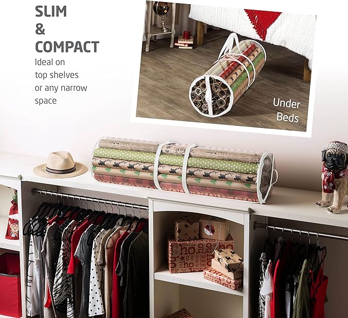 ZOBER Wrapping Paper Organizer – 40 Inch Waterproof Storage for Gift Wrap – Holds 25 Standard Rolls