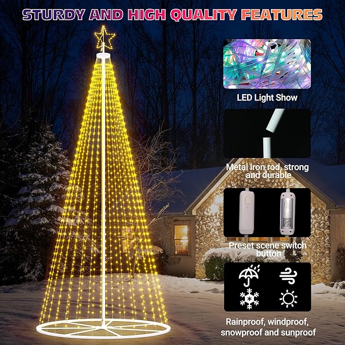 Led Outdoor Christmas Tree, 20 FT Prelit Smart Outside Christmas Tree Light Show, App Control with 660 LED Lights Color Changing, Music Sync, Cone Tall Star Topped Christmas Tree for Yard & Garden