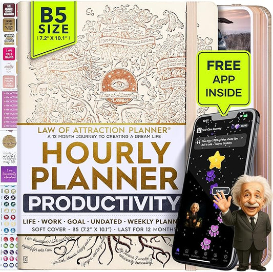 Law of Attraction Planner – Undated Hourly, Weekly & Monthly Goal Setting Planner, 12-Month to Increase Productivity | Life & Gratitude Journal, Include Foldable Vision Board, Gift Box & Stickers