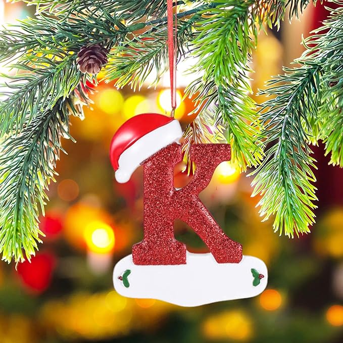 Personalized 26 Letters Ornaments for Christmas Tree 2025, Custom Christmas Ornament with Family Member's Names 3D Resin Xmas Hanging Pendant Original Gifts for Family Friends(K)
